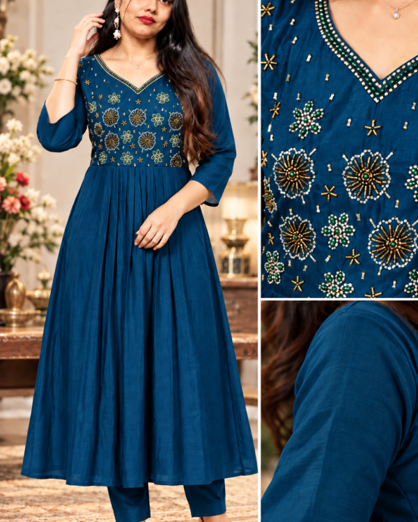 mulchanderi peacock blue top